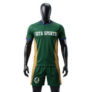 Ensemble short et maillot de netball sublimé vert et or pour homme, en polyester léger, avec bande latérale, pour entraînement sportif en équipe - Product Image 1