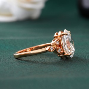 Anillo de compromiso de oro de 14K con diamante cultivado en laboratorio de 3.09 CT, corte ovalado y marquesa, claridad VVS2, DEF, solitario nupcial con engaste de puntas - Product Image 3