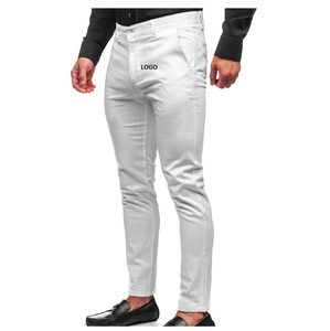 Pantalon habillé blanc pour homme, coupe droite, braguette boutonnée, en coton tissé infroissable, style décontracté chic, logo à la taille, vente en gros - Product Image 1