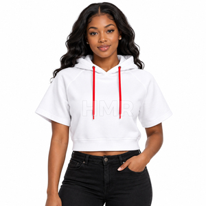 Sudadera con Capucha de Punto Roja y Blanca, Estilo Crop Top, para Mujer, con Logotipo Personalizado de la Hermandad HMR Sorority, Ropa Griega - Product Image 1