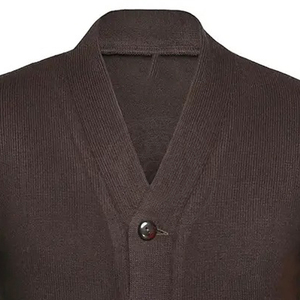 Cardigan en acrylique marron tricoté à col en V avec rayures jaunes sur les manches, pull unisexe coupe classique pour l'école et le collège - Product Image 5
