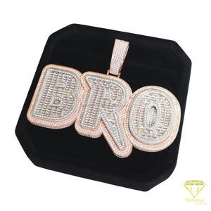Iced Out Moissanite Diamond BRO Pendant Necklace <b>Large</b> Block Letter Design Sparkling <b>Stone</b> Details Rose Gold pendant - Product Image 5