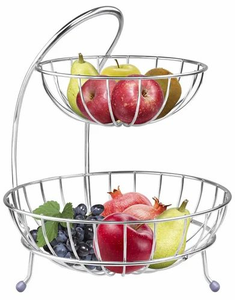 Double Tier Fruit Basket Stainless Steel Wire <b>Stand</b> Black Two Tier Kitchen Countertop Fruit <b>Vegetable</b> Storage Organizer Rack - Product Image 5