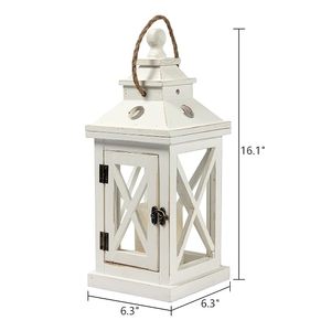 Farol de Madera Blanco Vintage, Portavelas Decorativo, Farol Rústico para Decoración del Hogar, Centro de Mesa para Bodas - Product Image 3