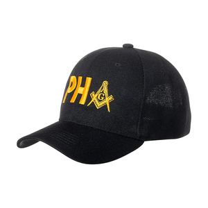 Gorra Masónica para Hombre con Parche Tejido, Diseño de Compás Cuadrado, Estructurada, de Perfil Alto, en Sarga de Algodón Cepillado - Product Image 3