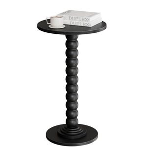 Mesa Auxiliar Redonda de Madera Maciza con Almacenamiento, Mesa Pequeña para Bebidas para Sala de Estar, Dormitorio u Oficina, Color Negro - Product Image 1