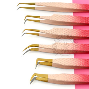 Print Logo Pink Fiber Tip Eyelash Tweezers 45 75 90 Degree Nano Grip Tweezers Custom Private Label Lash Extension Tweezers - Product Image 6