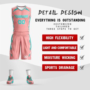 Ensemble d'uniformes de basketball personnalisés sublimés rose et turquoise avec nom et numéro d'équipe, vêtements de sport respirants pour adultes unisexes - Product Image 4