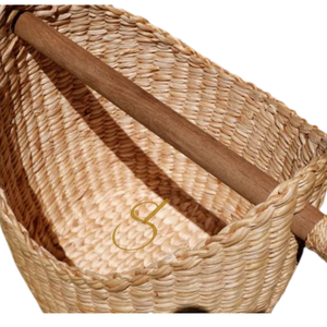 Handwoven Water Hyacinth Storage <b>Basket</b> with Wooden <b>Handles</b>: Large <b>Wicker</b> Storage - Product Image 4