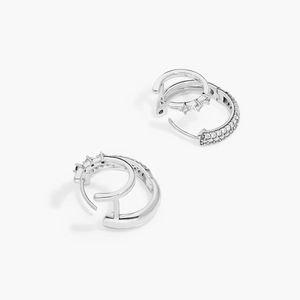 Pendientes de aro tipo Huggie Climber de doble fila con diamantes cultivados en laboratorio en oro blanco - Product Image 3