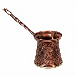 Authentic Handmade Copper Turkish Coffee Pot Vintage Engraved Ottoman Cezve Ibrik Stovetop Arabic Coffee <b>Maker</b> Pitcher For Home - Product Image 1