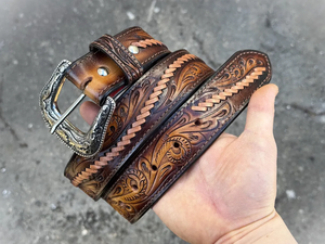 Ceintures en cuir véritable, style western, faites à la main, pour hommes et femmes, ensembles de ceintures en gros - Product Image 6