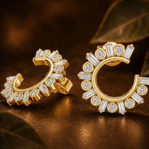 Art Deco Baguette Lab Grown Diamond Round Bezel Screw Back <b>Earrings</b> CVD 14K 18K <b>Solid</b> Gold Fine Jewelry For Women Wedding Gifts - Product Image 3