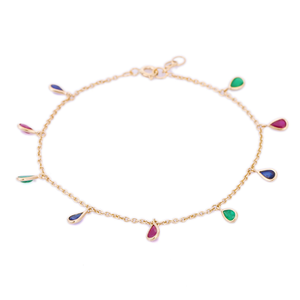 18K <b>Ruby</b> Sapphire Emerald Pear Drop Charm <b>Bracelet</b>-Wedding & Party Gift - Product Image 3