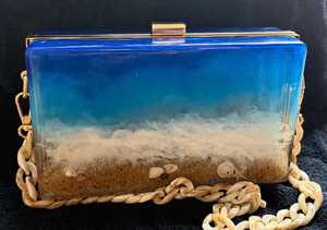 Resin Beach Wave Clutch with Real Shells – Ocean Foam Evening <b>Bag</b>, Destination Wedding <b>Bag</b> - Product Image 4