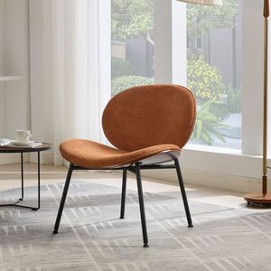 Poltrona Moderna Stile Mid-Century con Seduta Singola in Tessuto Arancione, Finitura Noce e Schienale Confortevole per Soggiorno - Product Image 1
