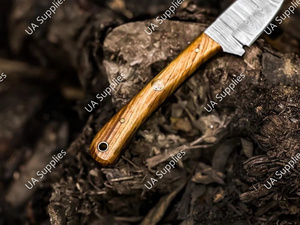 มีดดาบเหล็กดามัสกัสขนาด 3 นิ้ว ใบมีดคมกริบ ปลายแหลม ด้ามจับเต็มด้าม สำหรับพกพา ใช้ในชีวิตประจำวัน เอาตัวรอด ตั้งแคมป์ กิจกรรมกลางแจ้ง พร้อมปลอกหนัง ด้ามไม้ปักก้า รับผลิตแบบ ODM/OEM - Product Image 4