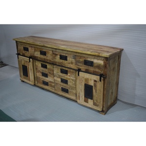 Industrial-Style Solid Mango Wood Multi-Drawer Sideboard Convertible Sliding Door for Home Living Room Hotel Workshop Hospital - Product Image 4