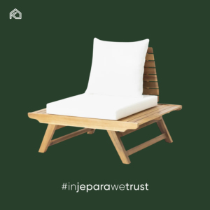 Sofá individual de teca maciza para exteriores con respaldo de listones, patas cónicas y cojín grueso para patio y resort - Product Image 2