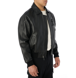 Blouson Bomber Imperméable en Cuir de Vachette Noir pour Homme Avirex, Fermeture Éclair sur le Devant, Design à Patchs, Vêtement d'Extérieur Décontracté d'Hiver, HIGH STREET - Product Image 5