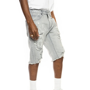 Nouvelle Arrivée Short en Jean Décontracté pour Homme Coupe Ample Facile à Porter Vente Directe Usine Style Salopette Tricotée Délavé Foncé pour l'Été - Product Image 3