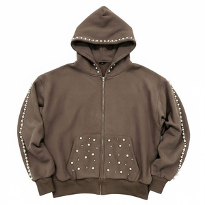 Sudadera con Capucha de Invierno Ecológica y Moderna con Pedrería Frontal, Sudadera de Algodón con Cristales, Ropa Urbana con Logotipo Personalizado, Talla Grande - Product Image 1