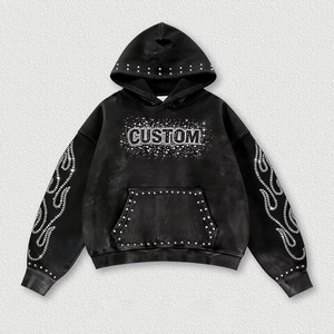 Custom Rhinestone Hoodie <b>Men</b> Oversized Streetwear <b>Black</b> Print Front Logo Regular Sleeve French Terry Fit 100% Cotton Waterproof - Product Image 3