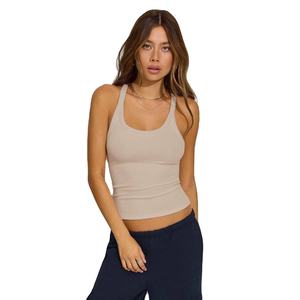 Débardeur tricoté respirant et séchant rapidement pour femme, col montant, logo frontal, amincissant, idéal pour la course, le yoga et le sport - Product Image 3