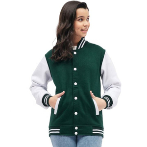 Chaqueta Universitaria Personalizada para Mujer, Chaqueta de Béisbol con Cuerpo de Lana y Mangas de Cuero, Chaqueta Universitaria con Letras, Ropa Urbana con Logotipo OEM - Product Image 1