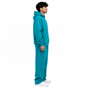 OEM Unisex <b>Hooded</b> Sweatshirt <b>Zip</b>-Up Hoodies Set Oversized Cotton Streetwear French Terry Casual Solid Color Front Logo Tracksuit - Product Image 4