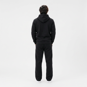 Chándal con Capucha para Hombre, Color Negro, Manga Larga, Color Sólido, Algodón, Ropa Casual con Bolsillos Laterales, Corte Regular, Estilo Otoñal - Product Image 4