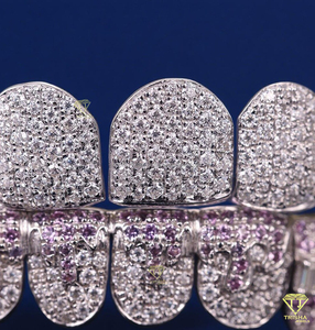 Grillz personnalisé en argent sterling 925 avec motif nid d'abeille, serti de diamants Moissanite VVS, testé et approuvé - Product Image 3