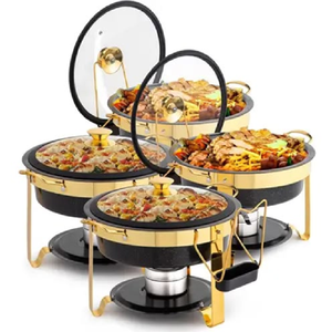 Juego profesional grande de platos redondos plateados para buffet con elegantes soportes dorados, disponible a precios de mayorista. - Product Image 4