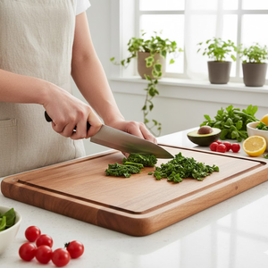 เขียงไม้รูปสี่เหลี่ยมผืนผ้ารักษ์โลกพร้อมที่วาง |   เขียงครัวแบบมีร่องสำหรับเตรียมและเสิร์ฟอาหาร OEM ODM - Product Image 3