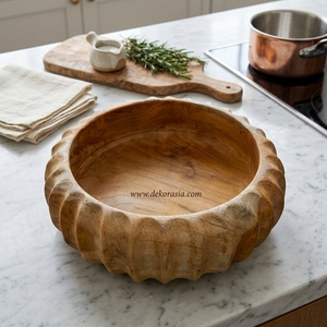 Bol à salade rond en teck de haute qualité, écologique, sculpté à la main, design vintage, couleur personnalisée, vaisselle de fête pour usage domestique - Product Image 5