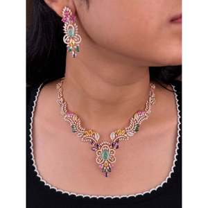 Indian Ethnic Cara American Diamond <b>Pearl</b> <b>Necklace</b> <b>Set</b>-Gold Plated Bridal Fine Jewelry - Product Image 1