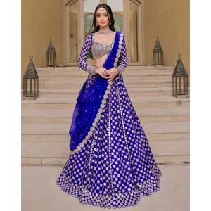 La mayoría de las mujeres de tendencia de lana y mezclas Lehenga Choli hermoso con trabajo de espejo de aluminio - Product Image 3