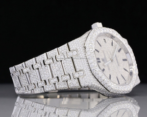 Edición limitada Iced Out VVS Clarity Moissanite Diamond Studded Oyester Reloj analógico de acero inoxidable blanco completo al menos precio - Product Image 2