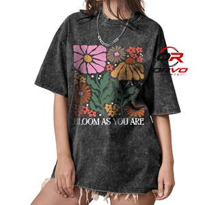 ORVO SPORTS Summer Knitted Logo <b>Sunflower</b> Printed Oversized Plus Size Casual Women's T-<b>Shirt</b> Crew Neck Short Sleeve Floral - Product Image 1
