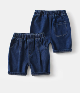 Shorts en jean pour garçons, couleur unie, taille mi-haute, bande élastique, style décontracté avec poches, tissu en coton tissé - Product Image 2