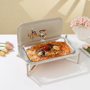 Moderno Plato de Vidrio para Calentar Comida con Base de Metal, Tapa con Elegante Caligrafía Árabe, Calentador de Alimentos Premium, Bandeja para Servir Buffet para Ramadán y Eid - Product Image 2