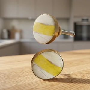 Contemporary Round Cabinet <b>Knob</b> Brass Yellow <b>White</b> Marble Design Eco-Friendly Easy Installation for Kitchen Gym Furniture Handle - Product Image 1