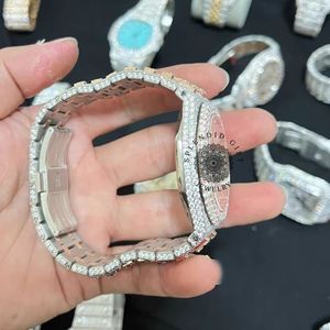 Splendide montre pour homme en moissanite, analogique, à quartz, avec cristal saphir, bracelet argenté 15 mm, fermoir papillon de luxe, mouvement ETA - Product Image 6