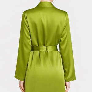 Robe longue en satin vert pour femme, élégante, style cache-cœur, longueur totale, vêtement de nuit, chemise de nuit - Product Image 4