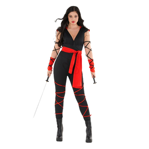 Conjunto de Lencería Sexy de 4 Piezas para Mujer, Disfraz de Ninja Asesina, Top Halter con Tirantes Cruzados de Cuero PU, Cubre Ojos, Pantalones Cortos, Puños para Brazos - Product Image 4