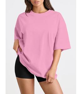 Nueva Colección de Camisetas de Mujer 100% Algodón, Manga Corta, Cuello Redondo, Hombros Caídos, Estilo Holgado, Casual, Transpirable, Bangladesh - Product Image 2