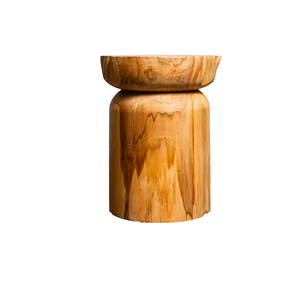Taburete Cilíndrico Artesanal de Madera de Teca Rústica ARTERRA - Muebles de Madera Maciza Hechos a Mano para Uso en Villas, Apartamentos, Hoteles y Oficinas - Product Image 2
