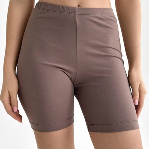 Shorts de Punto de Cintura Alta para Mujer, Color Sólido, Cierre Elástico, Transpirables, Ajuste Casual, Estilo Ajustado - Product Image 1