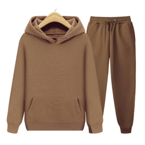 Chándal Unisex Marrón con Capucha, Manga Larga, Color Sólido, Informal, para Otoño, Material de Algodón, Cierre con Cordón, Corte Regular - Product Image 1