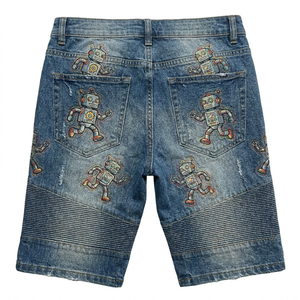 Shorts Bermuda en Jean pour Homme avec Logo Brodé Robot sur le Devant, Personnalisable, Décontracté, Taille Mi-Haute, Streetwear, Respirant, Séchage Rapide, Coton - Product Image 2